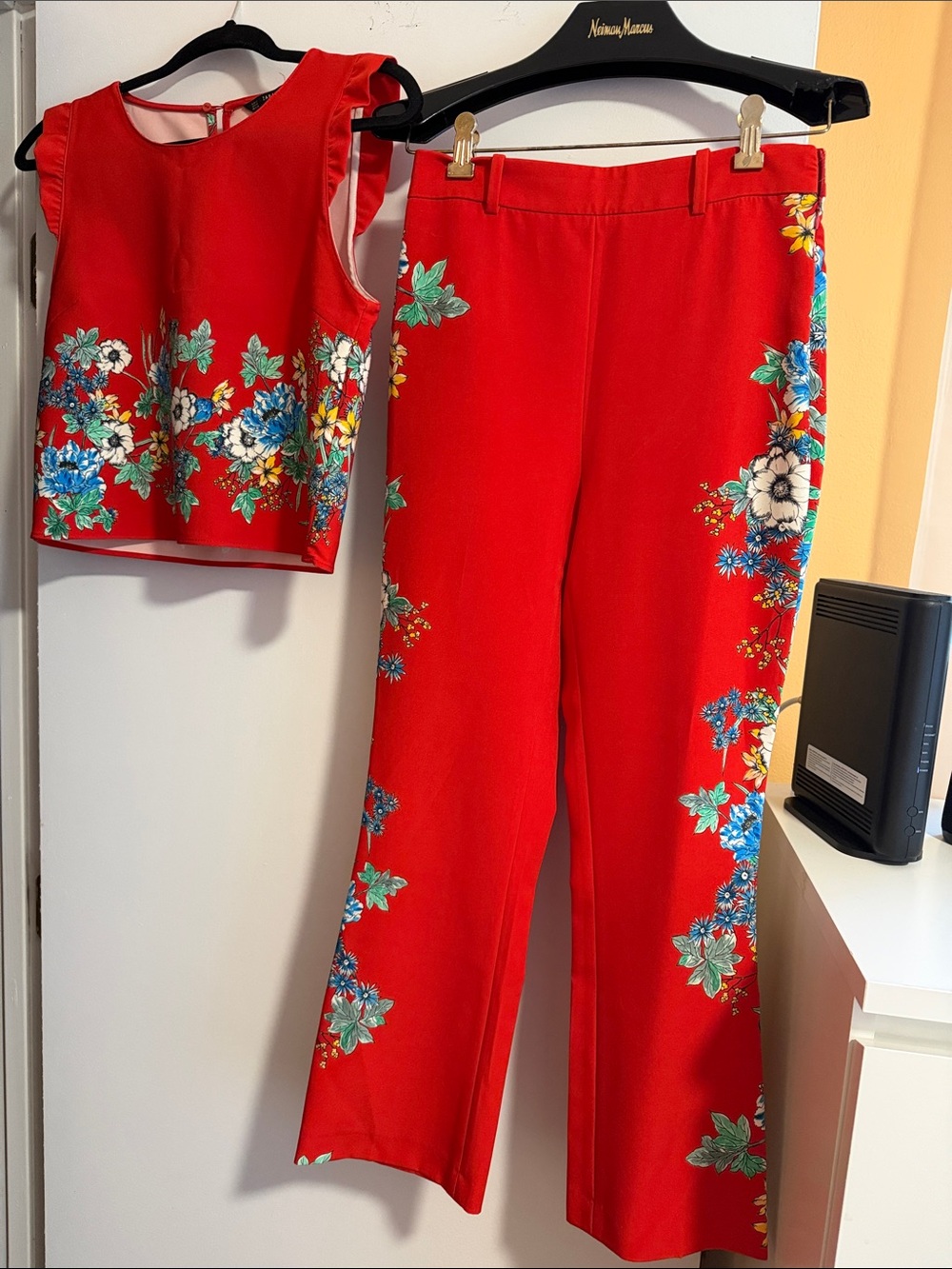 Red Floral Wide- Top and Leg Pants - Women's
